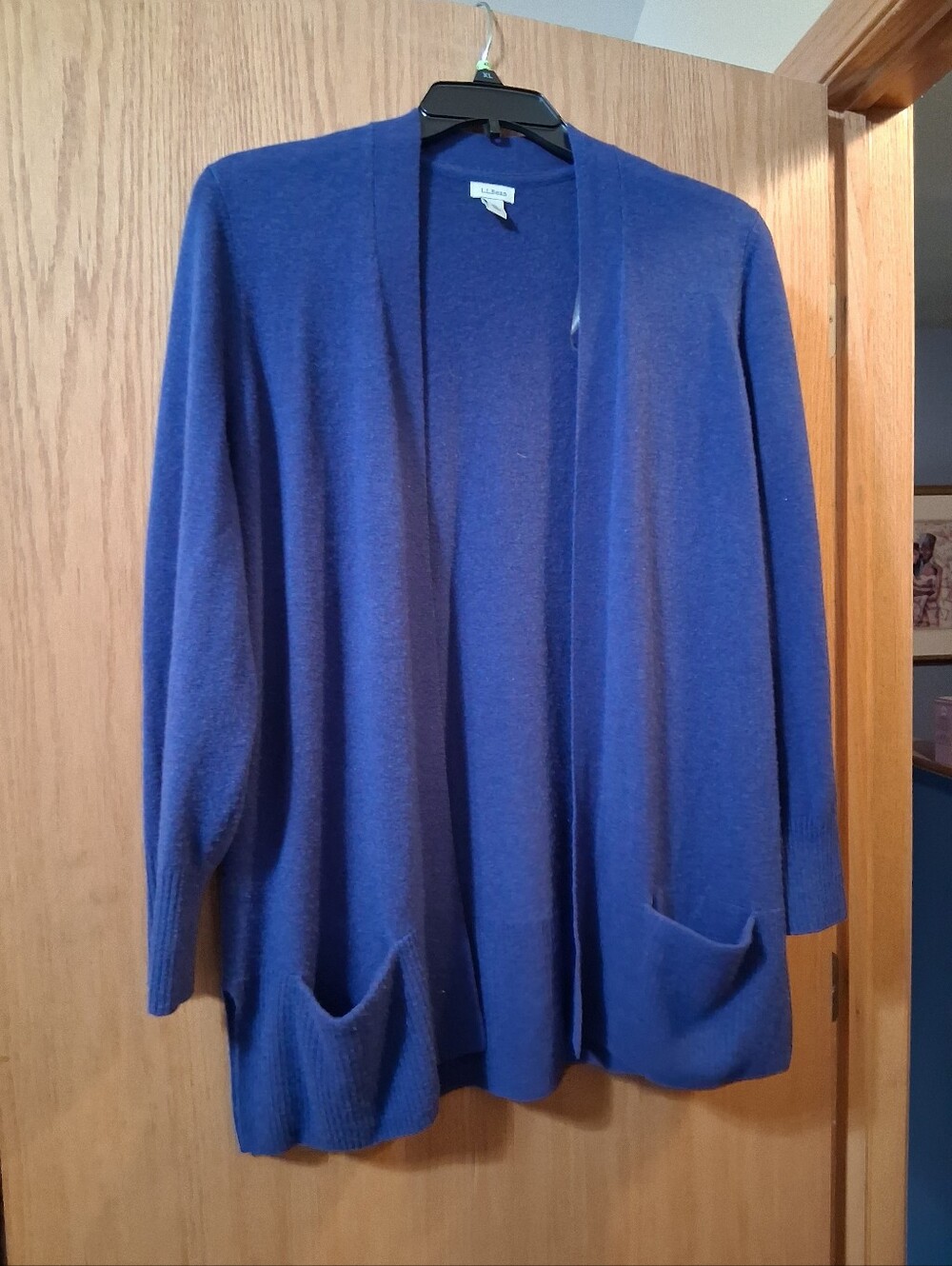 L.L.Bean 100% cashmere cardigan PETITE XL Open Front 2 Front Patch Pockets